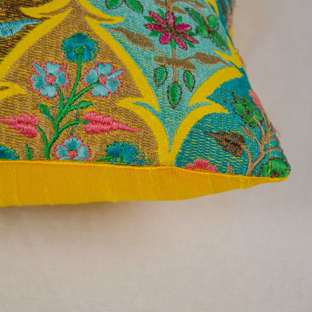 handmade kashmir embroidery yellow pillow cover