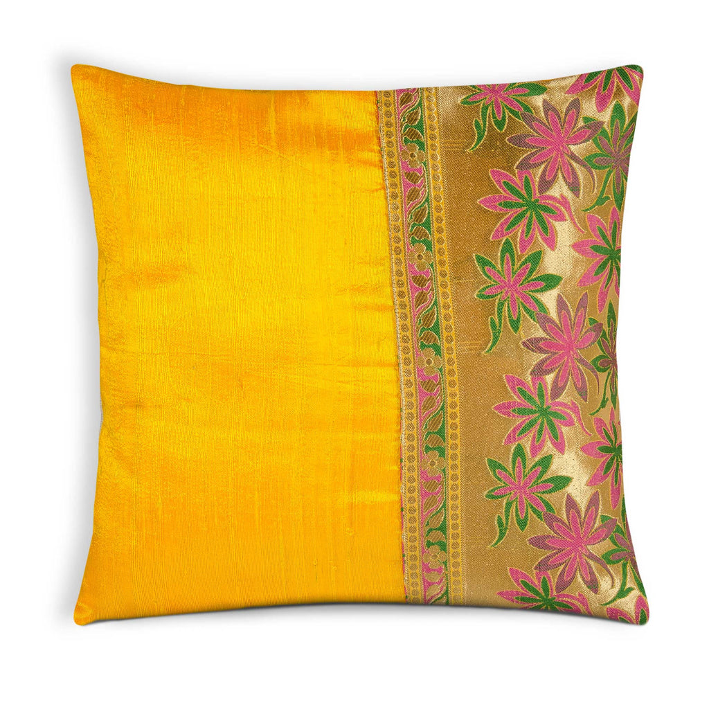 Yellow Hot Pink Raw Silk Pillow Cover