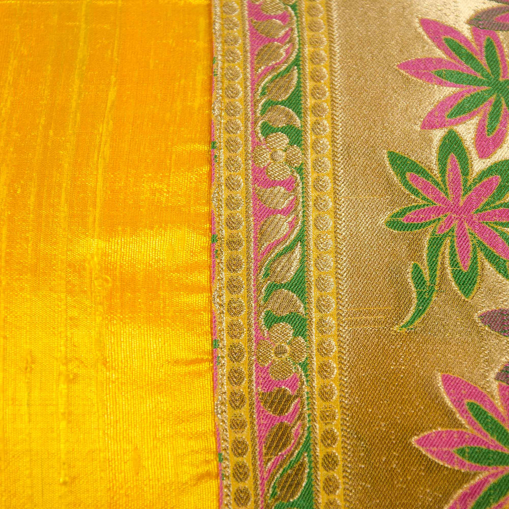 Yellow Hot Pink Raw Silk Pillow Cover