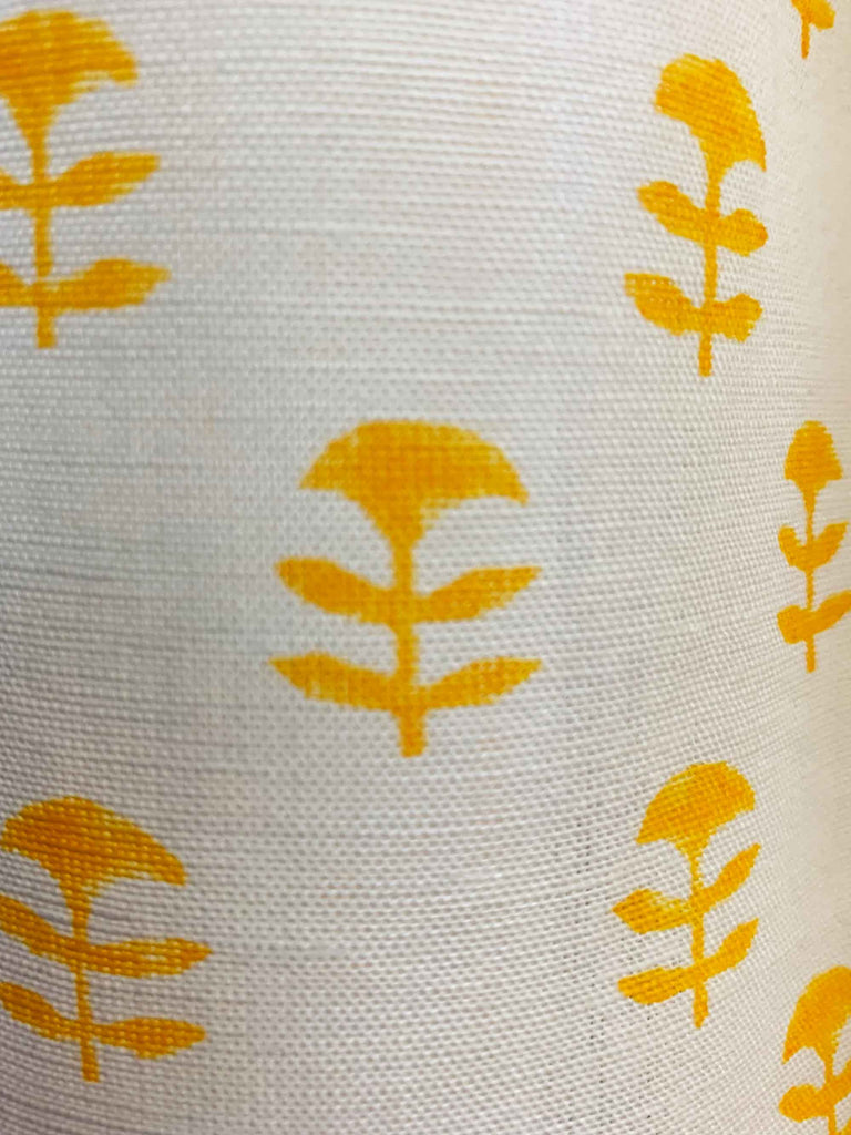 Cream Yellow Tiny Flower Hand Block Printed Cotton Curtains