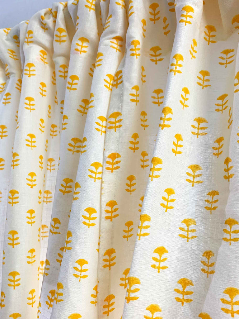 Cream Yellow Tiny Flower Hand Block Printed Cotton Curtains