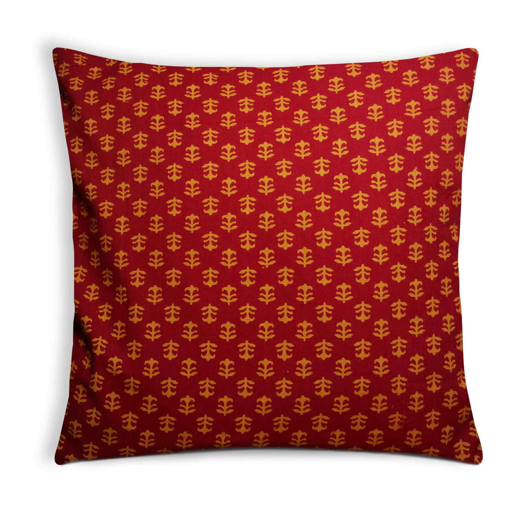 Yellow and Maroon Cotton Cushion Cover