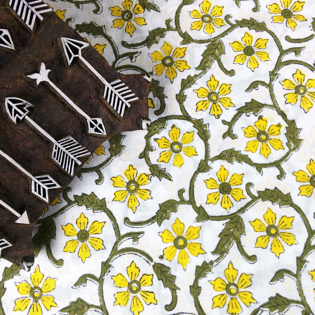 Yellow and Olive Floral Soft Cambric Cotton Fabric Buy from DesiCrafts