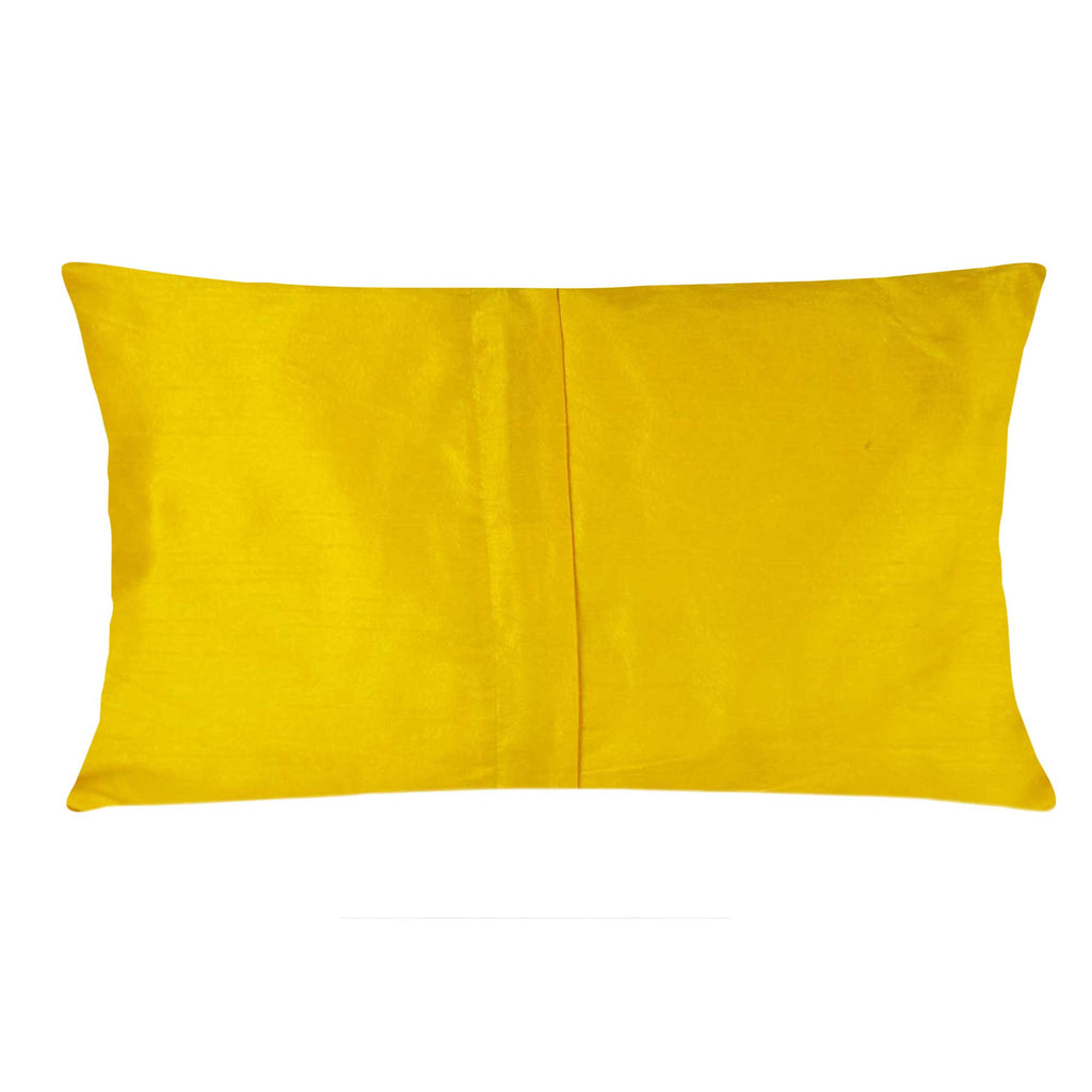 Yellow and Maroon Border Raw Silk Lumber Pillow Cover