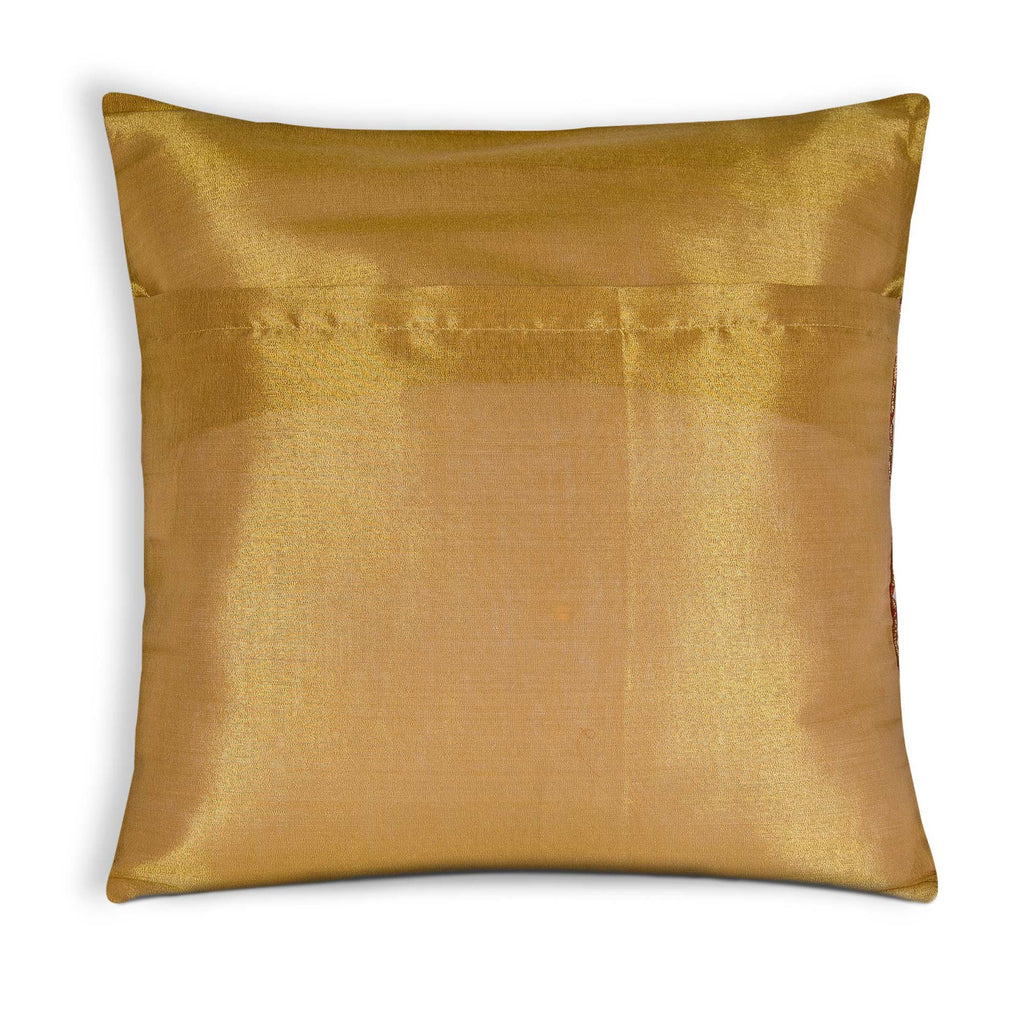 Striped Chanderi Silk Pillow Cover in Red and Mustard