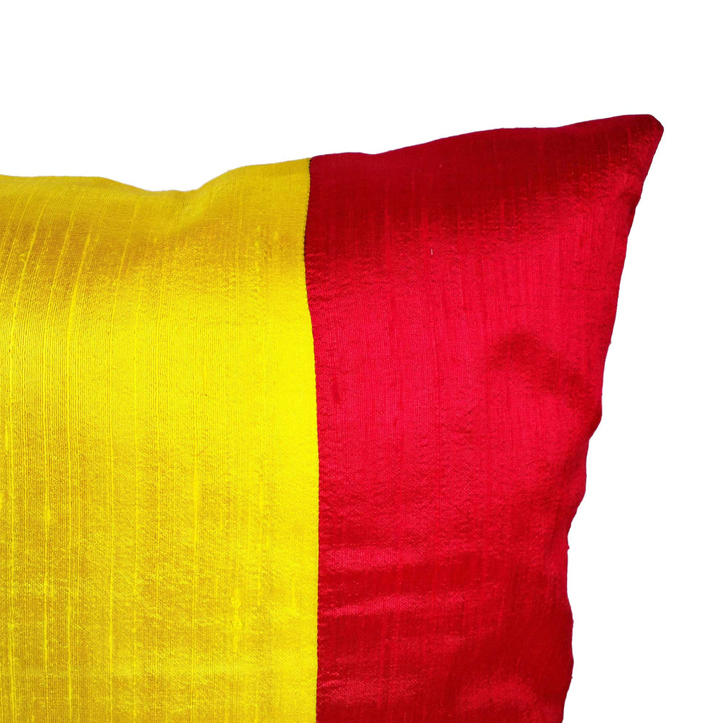 Yellow and red raw silk pillow cover buy online from DesiCrafts