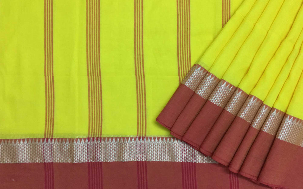 Yellow and Rust linen cotton sari by DesiCrafts